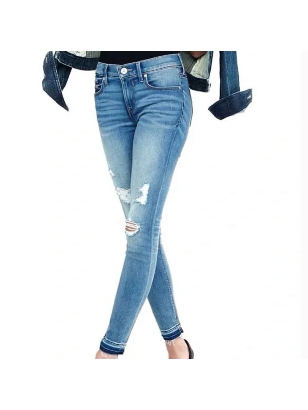 Cred NY Women's Blue Skinny Jeans Distressed Two Tone Style - Picture 3 of 3